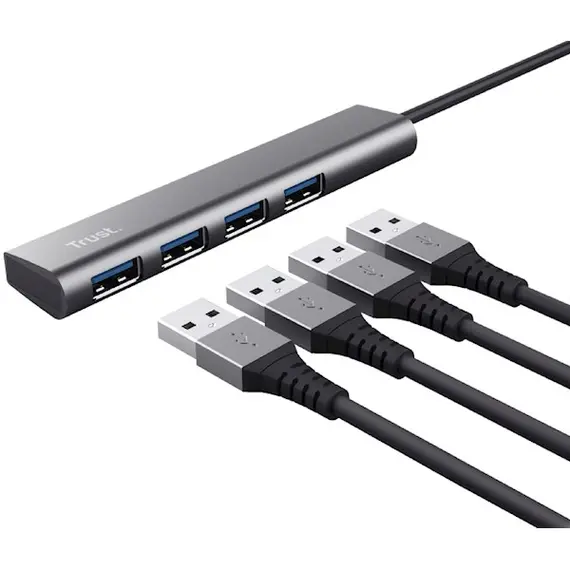 USB ჰაბი Trust Halyx, 4-in-1, USB 3.2, USB-A, USB-C Hub, Grey  - Primestore.ge