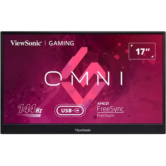 ViewSonic VX1755 17 Inch 1080p Portable IPS Gaming Monitor with 144Hz, AMD FreeSync Premium, 2 Way Powered 60W USB C, Mini HDMI, and Built-in Stand wi