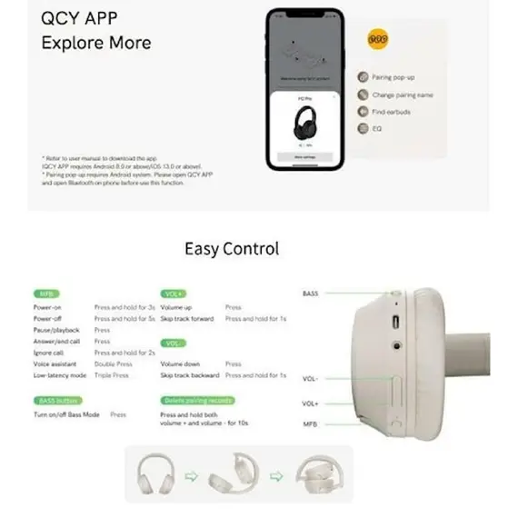 ყურსასმენი QCY H2 Pro Bluetooth 5.3 ENC Call Noise Cancelling White , 3 image - Primestore.ge