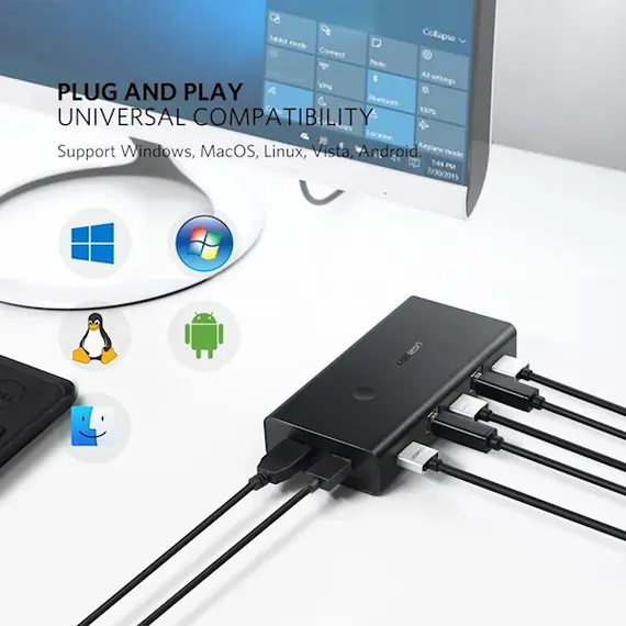 KVM სვიჩი UGREEN CM200 (50744), HDMI 2 IN 1 KVM Switcher, 4K*2K@30HZ, Black , 2 image - Primestore.ge