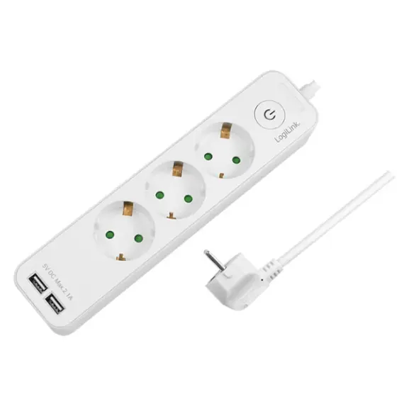 დენის დამაგრძელებელი Logilink LPS248U Socket Outlet 3-Way + Switch + 2xUSB-A 1.5m White  - Primestore.ge