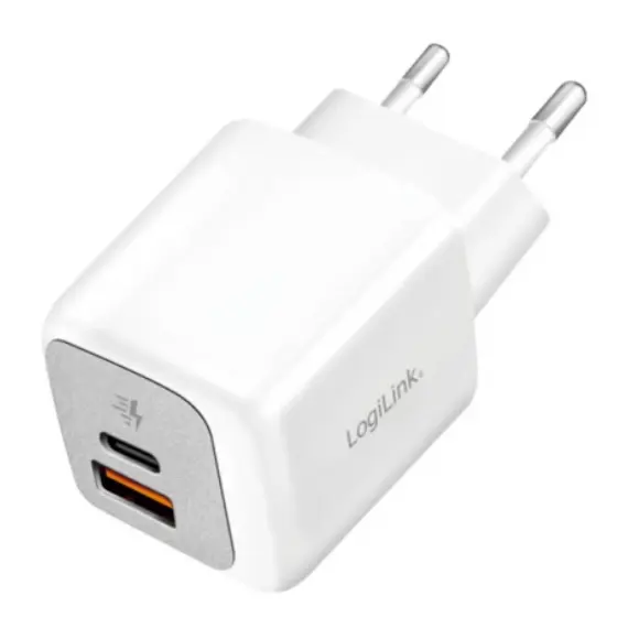 ადაპტერი Logilink PA0320SB Dual USB charger set 1x USB-C 1x USB-A 20 W white  - Primestore.ge