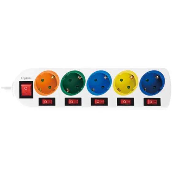 დენის დამაგრძელებელი Logilink LPS258 Power strip 5-way with 6 switches 5x CEE 7/3 multicolor 1.5m , 3 image - Primestore.ge