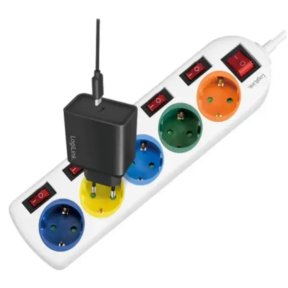 დენის დამაგრძელებელი Logilink LPS258 Power strip 5-way with 6 switches 5x CEE 7/3 multicolor 1.5m , 2 image - Primestore.ge