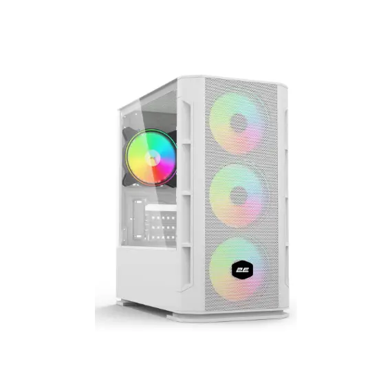 ქეისი 2E Gaming Computer case Calleo GB700W, without PSU, 2xUSB 3.0, 1xUSB 2.0, 4x120mm ARGB, controller with remote, TG Side Window, mATX, White  - Primestore.ge