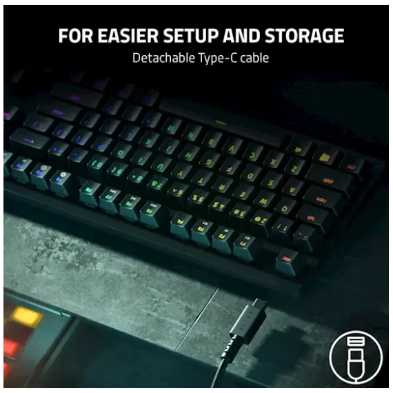 კლავიატურა Razer Keyboard Huntsman V2 TKL RGB 87key Red Switch USB EN, black , 4 image - Primestore.ge