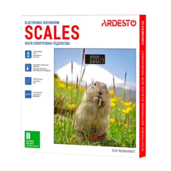 სასწორი Ardesto Scales for floor MARMOT, 150кг, 2хААА included,glass, multi-colored , 5 image - Primestore.ge