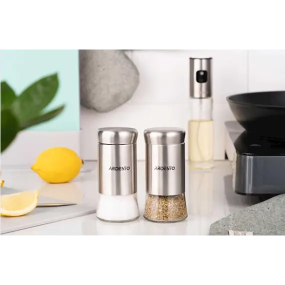 სამარილე და საპილპილე Ardesto Spices Shakers Set Gemini, 2 pcs, stainless steel, glass , 5 image - Primestore.ge