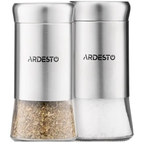 სამარილე და საპილპილე Ardesto Spices Shakers Set Gemini, 2 pcs, stainless steel, glass  - Primestore.ge