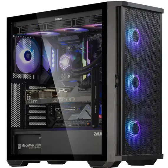 ქეისი Zalman Computer case Z10, without PSU, 2xUSB3.0, 1xUSB Type-C, 3x140mm Black fans, 1x120mm Black fans, TG Side Panel, EATX, Black , 4 image - Primestore.ge