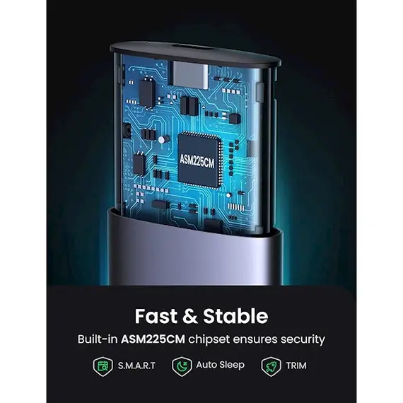 გარე მყარე დისკის ჩასადები UGREEN 10903 USB-C to M.2 NGFF 5G Enclosure A TO C Cable 50cm - Primestore.ge