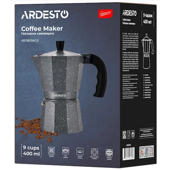 ყავის მადუღარა Ardesto Coffee Maker Gemini Molise, 9 cups, grey, aluminum , 5 image - Primestore.ge