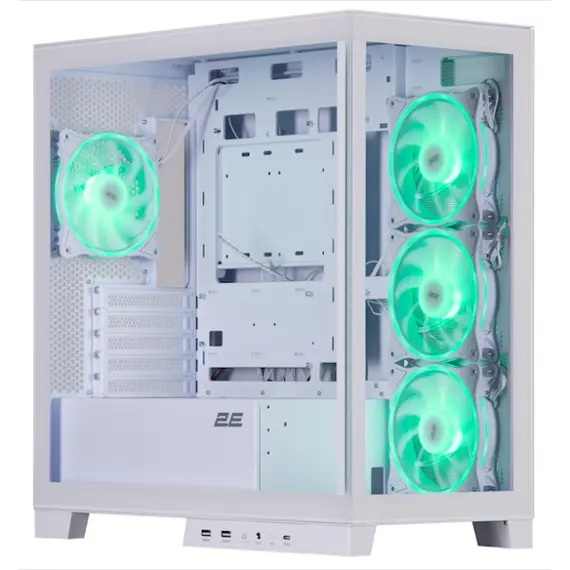 Case 2E Gaming Computer case Fantom GK701W, without PSU, 2xUSB 3.0, 1xUSB Type-C, 4x120mm ARGB, controller with remote, TG Side/Front Panel, mATX, White, 2 image