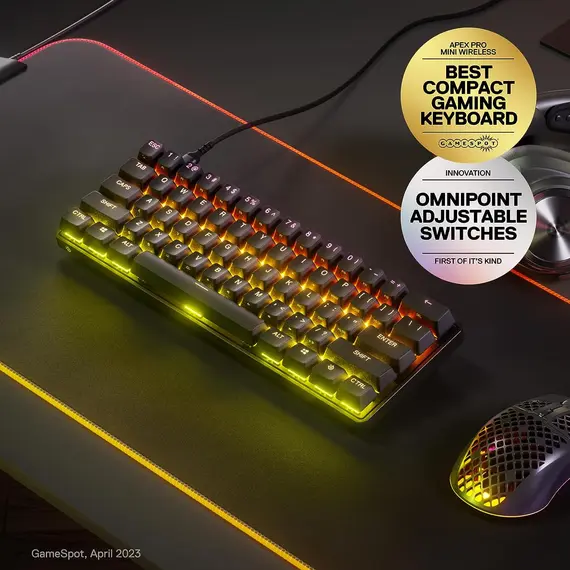 კლავიატურა SteelSeries Keyboard mechanical Apex Pro Mini 61key, HyperMagnetic Switch, USB-A/WL, EN, RGB, black , 2 image - Primestore.ge