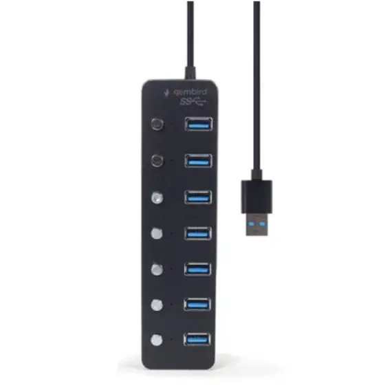 USB ჰაბი Gembird UHB-U3P7P-01 7-port USB3.1 hub with switches Black , 2 image - Primestore.ge