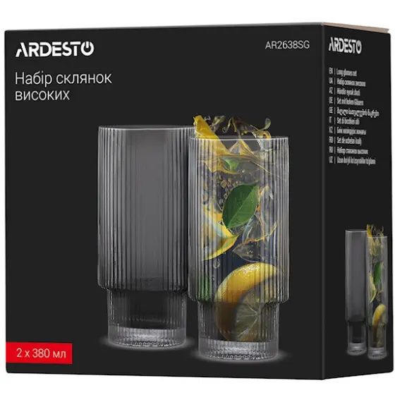 ჭიქების ნაკრები Ardesto Long glasses set, Graphite 380 ml, 2 pcs, glass , 4 image - Primestore.ge