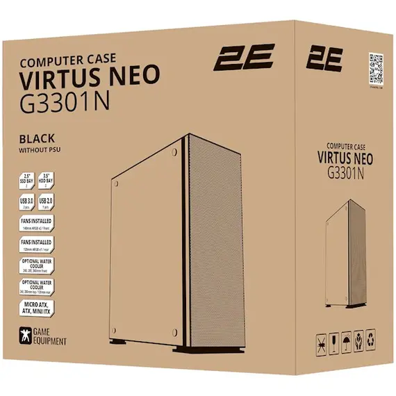 ქეისი 2E 2E-G3301N, Computer Case, MidT, MicroATX, Mini-ITX, USB 2.0, 2xUSB 3.0, Black - Primestore.ge