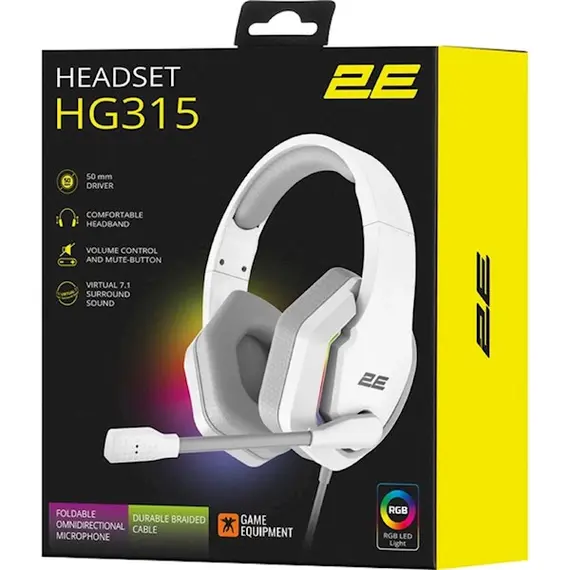 ყურსასმენი 2E HG315 Gaming Headset, Wired, RGB, USB, White , 5 image - Primestore.ge