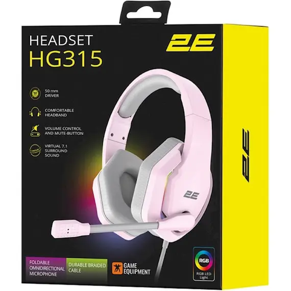 ყურსასმენი 2E HG315 Gaming Headset, Wired, RGB, USB, Pink , 5 image - Primestore.ge