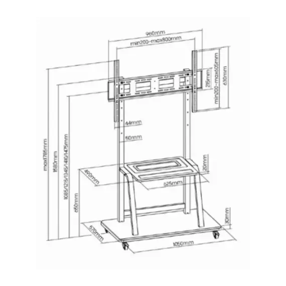 ტელევიზორის სადგამი Gembird TVS-100F-01 TV floor stand with caster wheels 37"-100" , 3 image - Primestore.ge