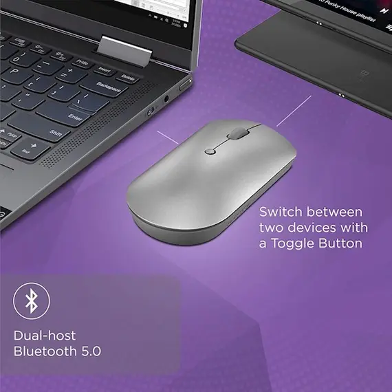 მაუსი Lenovo 600 Bluetooth Silent Mouse, Blue Optical Sensor, Adjustable DPI, 4 Button, Microsoft Swift Pair, Windows, Chrome, GY50X88832, Gray , 4 image - Primestore.ge