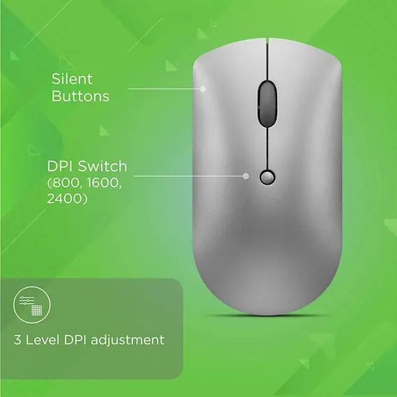 მაუსი Lenovo 600 Bluetooth Silent Mouse, Blue Optical Sensor, Adjustable DPI, 4 Button, Microsoft Swift Pair, Windows, Chrome, GY50X88832, Gray , 2 image - Primestore.ge
