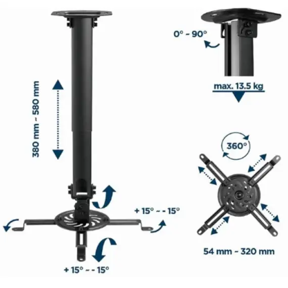 Gembird CM-B-01 Adjustable Ceiling Mount For Projector/Beamer, 6 image