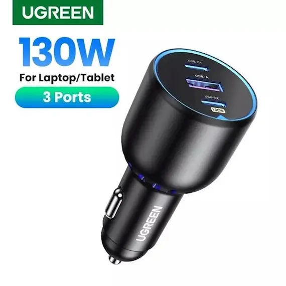 მანქანის დამტენი UGREEN CD293 (90413), 130W, USB, 2xUSB-C, Black , 2 image - Primestore.ge