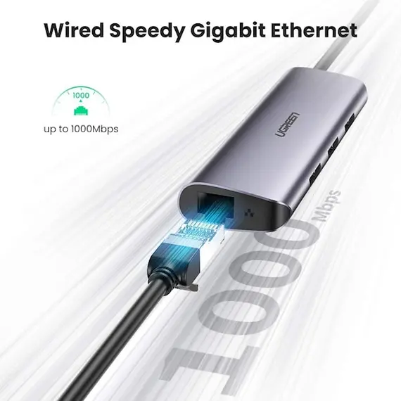 მულტიფუნქციური ადაპტერი UGREEN 60718, USB-C to 3 x USB 3.0 + RJ45 + Micro USB, Multifunction Adapter, Grey , 3 image - Primestore.ge