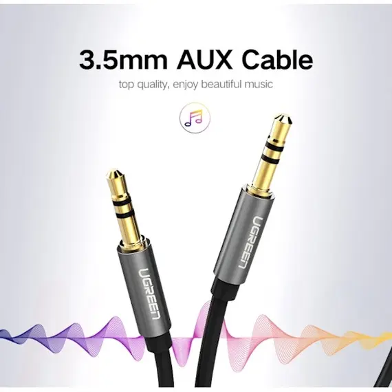 აუდიო კაბელი UGREEN AV119 (10733), 3.5mm Male to 3.5mm Male Cable, 1m, Black - Primestore.ge