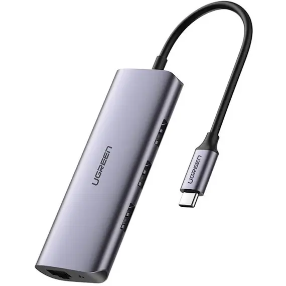 მულტიფუნქციური ადაპტერი UGREEN 60718, USB-C to 3 x USB 3.0 + RJ45 + Micro USB, Multifunction Adapter, Grey  - Primestore.ge