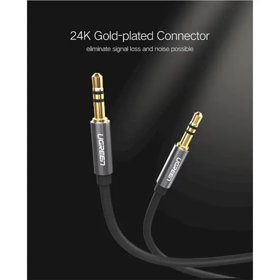 აუდიო კაბელი UGREEN AV119 (10733), 3.5mm Male to 3.5mm Male Cable, 1m, Black - Primestore.ge