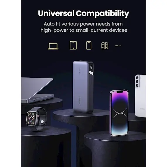 Portable charger UGREEN PB205 (90597A), 25000mAh, USB, Type C, Power Bank, Gray, 4 image