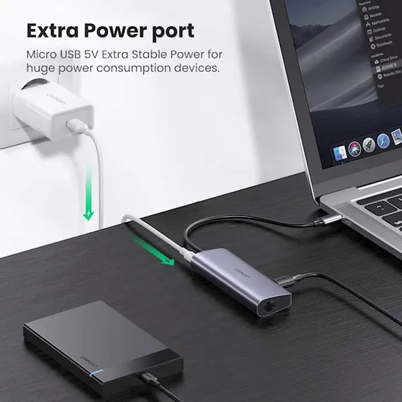 მულტიფუნქციური ადაპტერი UGREEN 60718, USB-C to 3 x USB 3.0 + RJ45 + Micro USB, Multifunction Adapter, Grey , 4 image - Primestore.ge