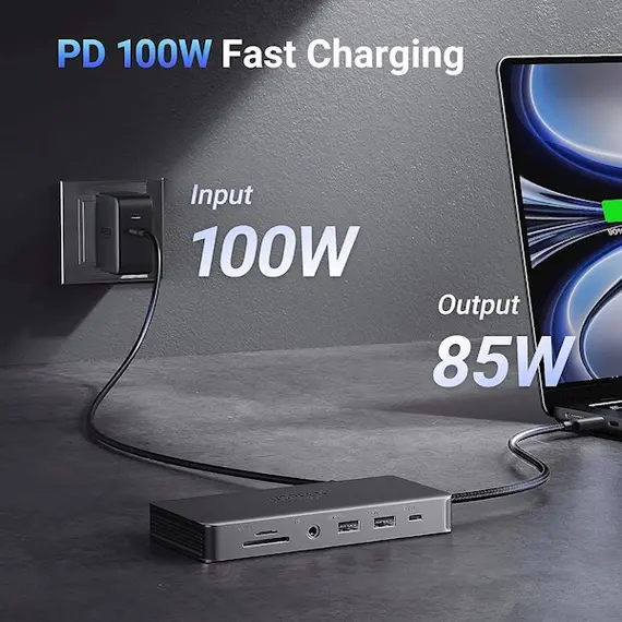 USB-C ჰაბი UGREEN CM681 (15965) Revodok Pro 211, Type-C, USB, HDMI, RJ45, PD, TF/SD, Hub, Grey , 2 image - Primestore.ge