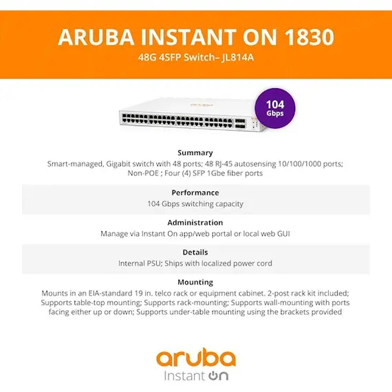 სვიჩი Aruba JL814A, 48-Port Gigabit, PoE + Switch, White , 4 image - Primestore.ge