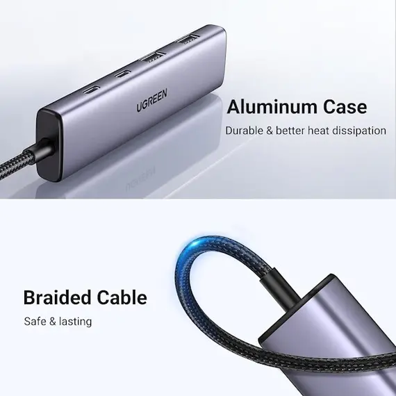 USB-C ჰაბი UGREEN CM473 (15395), Type-C, USB, Hub, Grey , 3 image - Primestore.ge