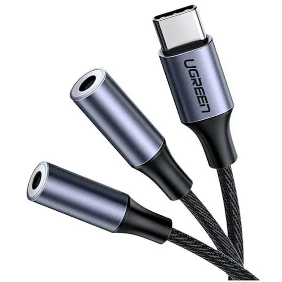აუდიო ადაპტერი UGREEN AV144 (30732), Type C Male To 2x3.5 mm Female, Audio Cable, 25cm, Space Gray  - Primestore.ge