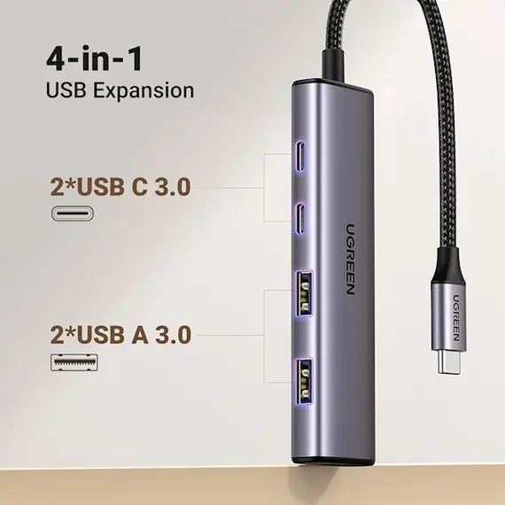 USB-C ჰაბი UGREEN CM473 (15395), Type-C, USB, Hub, Grey , 4 image - Primestore.ge