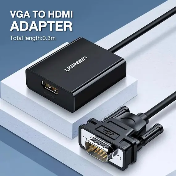 ადაპტერი UGREEN CM513 (50945), VGA To HDMI Adapter With 3.5mm And USB-C, 0.15cm, Black , 2 image - Primestore.ge