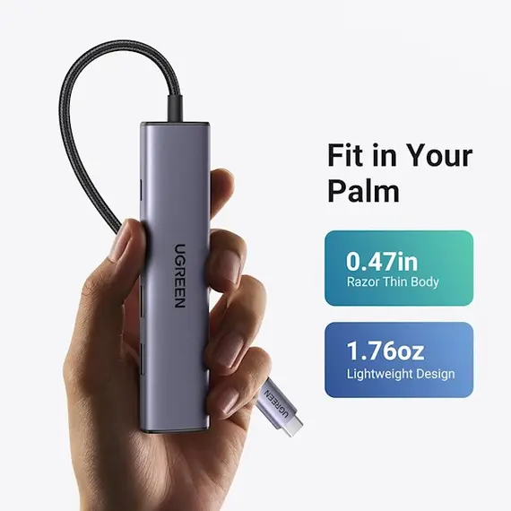 USB-C ჰაბი UGREEN CM478 (15495) Revodok 105, Type-C, USB, HDMI, PD, Hub, Grey , 4 image - Primestore.ge