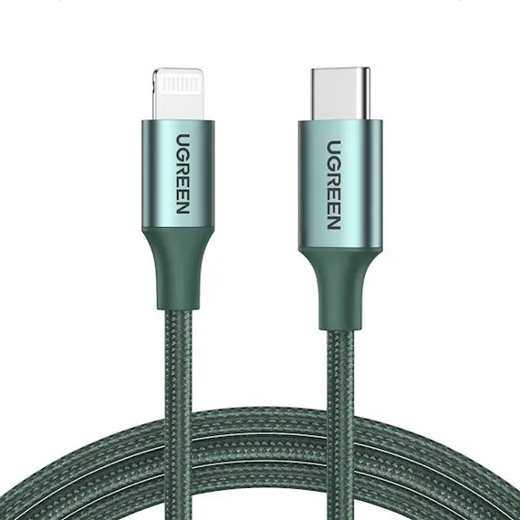 USB cable UGREEN US304 (80564), 87W, MFi, USB-C to Lightning, 1m, Midnight Green