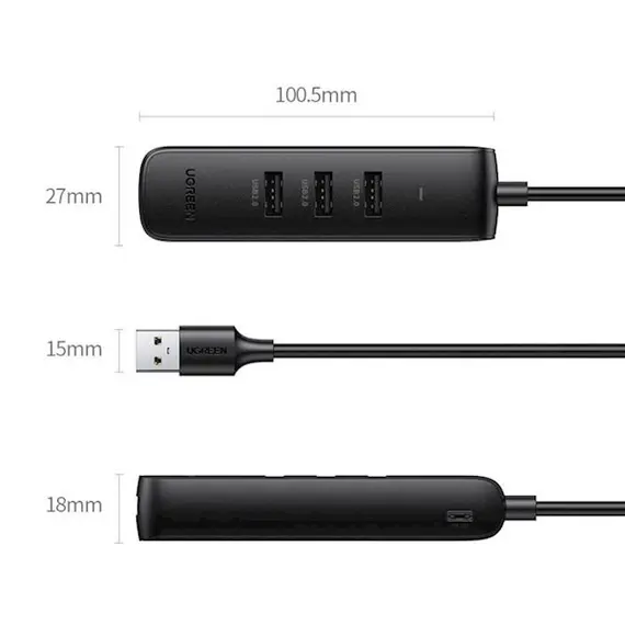 USB-C ჰაბი UGREEN CM416 (20984), USB-C, USB, RJ45, Hub, Black , 2 image - Primestore.ge