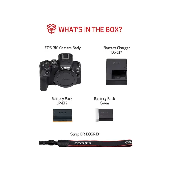 ციფრული ფოტოაპარატი Canon EOS R10 BODY 24.2MP APS-C CMOS Sensor 4K30 Video, 4K60 with Crop; HDR-PQ Multi-Function Shoe, Wi-Fi and Bluetooth - Primestore.ge