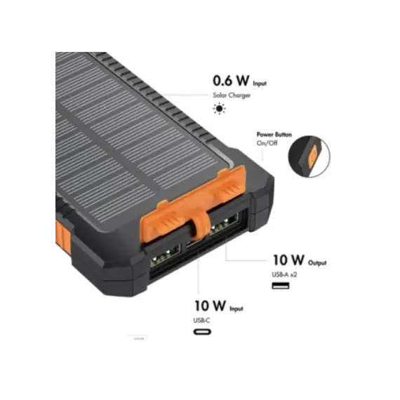 პორტატული დამტენი Logilink PA0304 Solar Power Bank 8000mAh Flashlight 2xUSB Orange/Black , 4 image - Primestore.ge