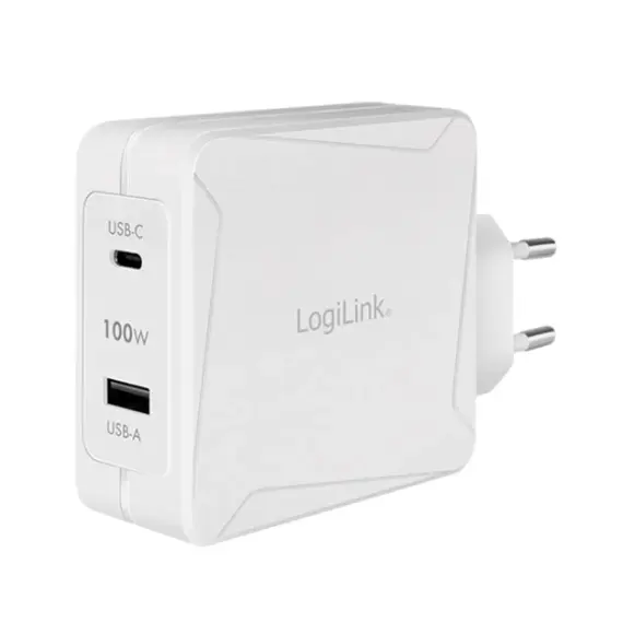 ადაპტერი Logilink PA0281 Dual USB charger set 1x USB-C 1x USB-A 100W white - Primestore.ge