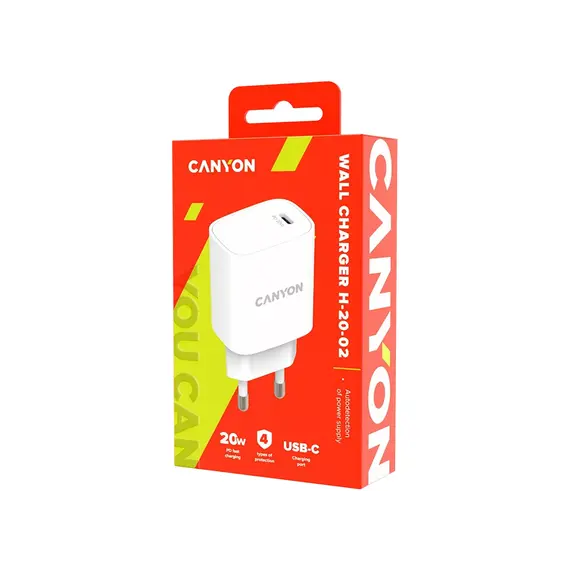 ადაპტერი Canyon 20W wall charger CNE-CHA20W02 USB-C White , 3 image - Primestore.ge