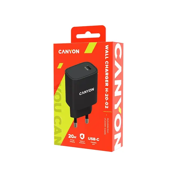 ადაპტერი Canyon 20W wall charger CNE-CHA20B02 USB-C Black , 2 image - Primestore.ge