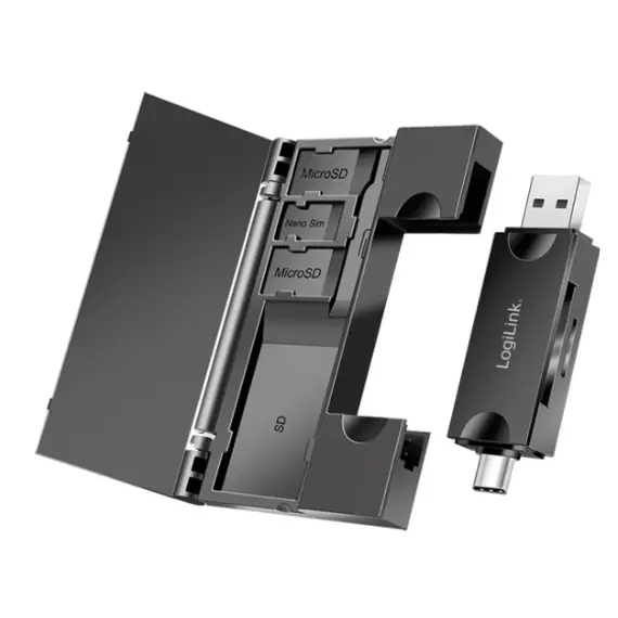 ბარათების წამკითხველი Logilink CR0049 USB 3.2 Gen1 card reader for SD- & microSD cards with memory card storage  - Primestore.ge