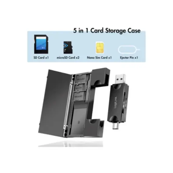 ბარათების წამკითხველი Logilink CR0049 USB 3.2 Gen1 card reader for SD- & microSD cards with memory card storage , 4 image - Primestore.ge